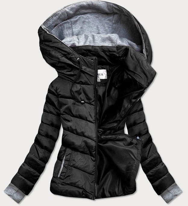 KRÓTKA KURTKA ZIMOWA DAMSKA Z KAPTUREM CZARNA (717ART)