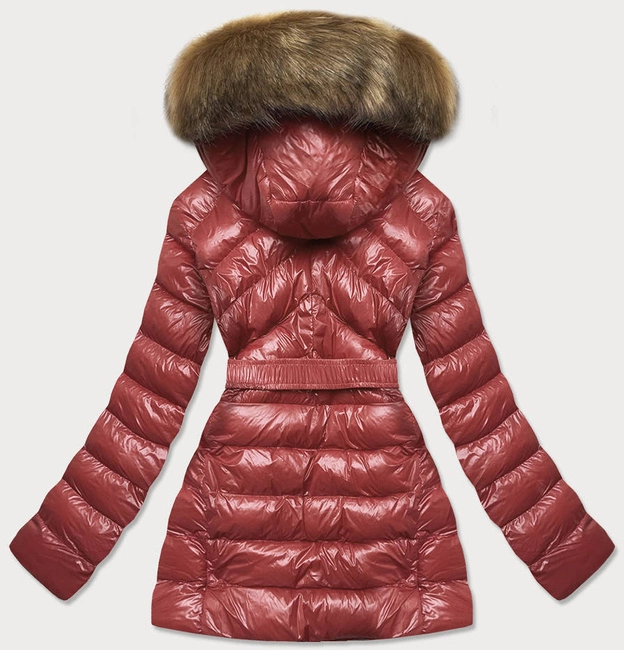 Błyszcząca kurtka zimowa na misiu bordo (w674)