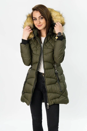 PIKOWANA DAMSKA KURTKA Z KAPTUREM KHAKI (808)