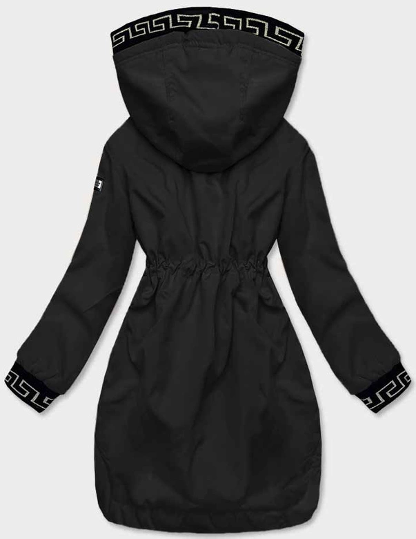 Cienka kurtka damska z ozdobną lamówką czarna (B8141-1)