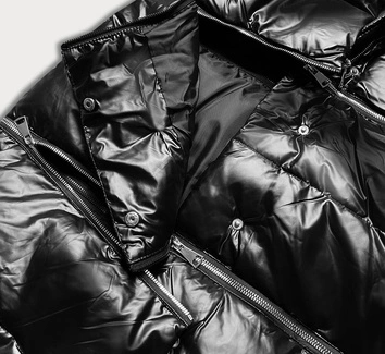 KURTKA ZIMOWA DAMSKA TRZY DŁUGOŚCI CZARNA BŁYSZCZĄCA (AG8-003)