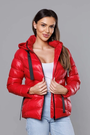 Krótka kurtka zimowa damska czerwona (23066-(270)(1))