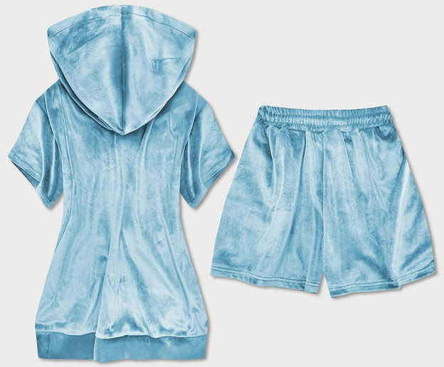 WELUROWY KOMPLET DRESOWY DAMSKI BLUZA + SZORTY BŁĘKITNY (753ART)