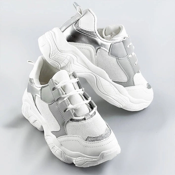 Sznurowane sneakersy damskie biało-szare (172)