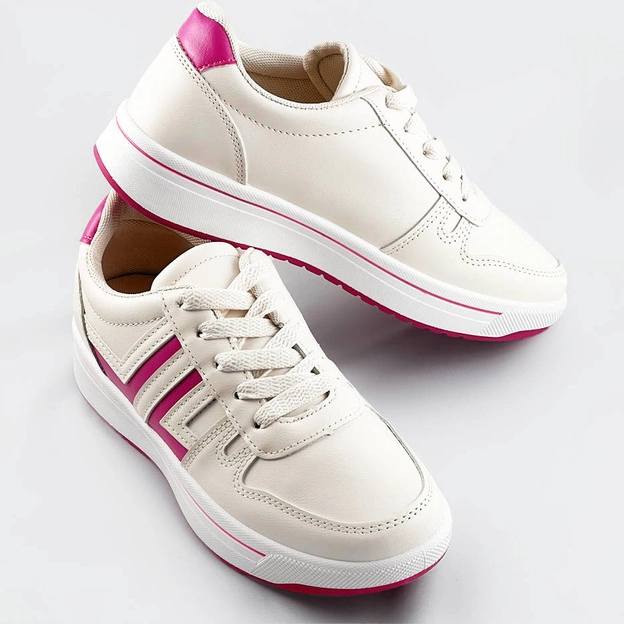 Sportowe buty damskie ecru-róż (ad-587)