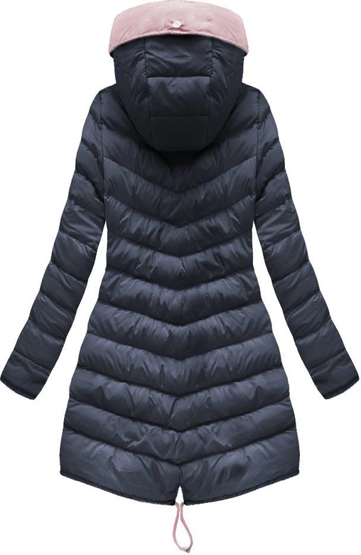 DWUSTRONNA DAMSKA KURTKA ZIMOWA Z KAPTUREM RÓŻOWO-GRANATOWA (W632)