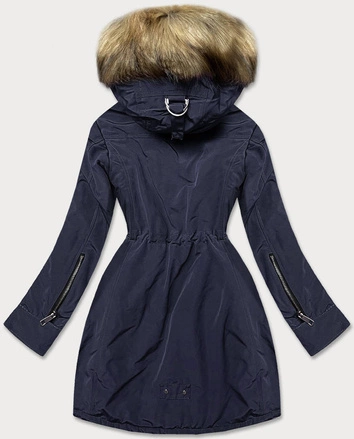 Damska parka z futrzaną podszewką granatowa (m-21506)