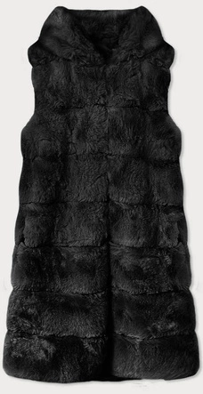 DŁUGA KAMIZELKA FUTRZANA Z KAPTUREM CZARNA (BR9740-1)