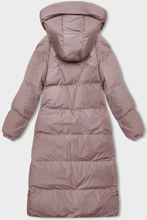 Długa gruba kurtka damska z kapturem różowa (5M3163-46)