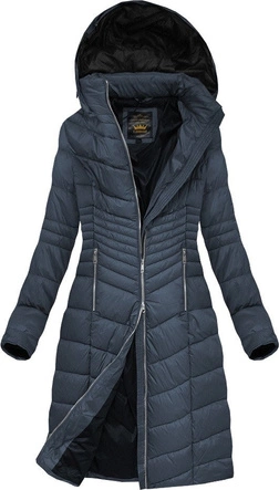 DAMSKA PIKOWANA KURTKA ZIMOWA Z KAPTUREM GRANATOWA (7762BIG)