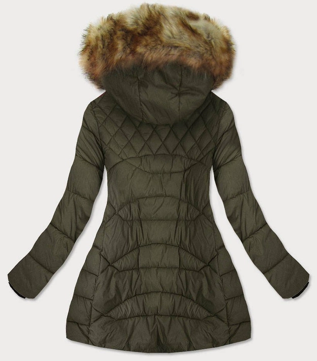 PIKOWANA DAMSKA KURTKA Z KAPTUREM KHAKI (808BIG)