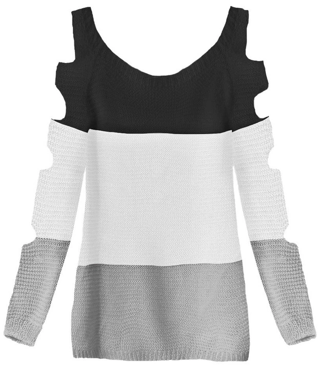 SWETER Z WYCIĘCIAMI NA RĘKAWACH CZARNO-BIAŁY (228ART)