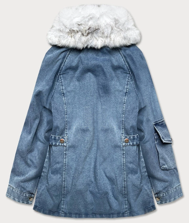 Damska kurtka jeansowa z futrzanym kołnierzem niebieski/biały (br9585-50026)