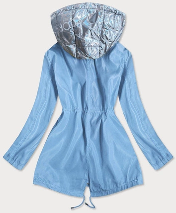 KURTKA DAMSKA Z OZDOBNYM KAPTUREM NIEBIESKO/SREBRNA (YR2022)