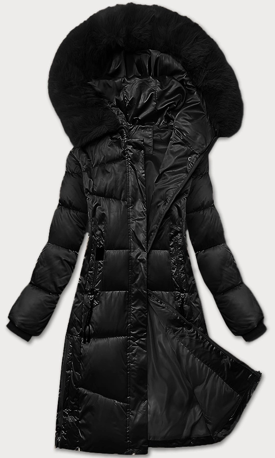 Zimowa pikowana kurtka plus size z kapturem S'west czarna (B8267-1)