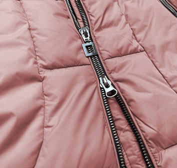 Pikowana damska kurtka zimowa z kapturem antyczny róż (7690)