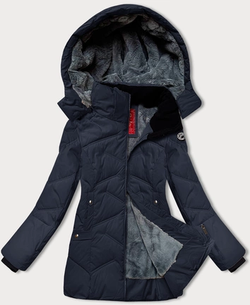 Zimowa kurtka damska z odpinanym kapturem  LHD granatowa (LHD-24577)