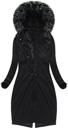 BAWEŁNIANA PARKA Z PUCHEM NATURALNYM CZARNA (7085)