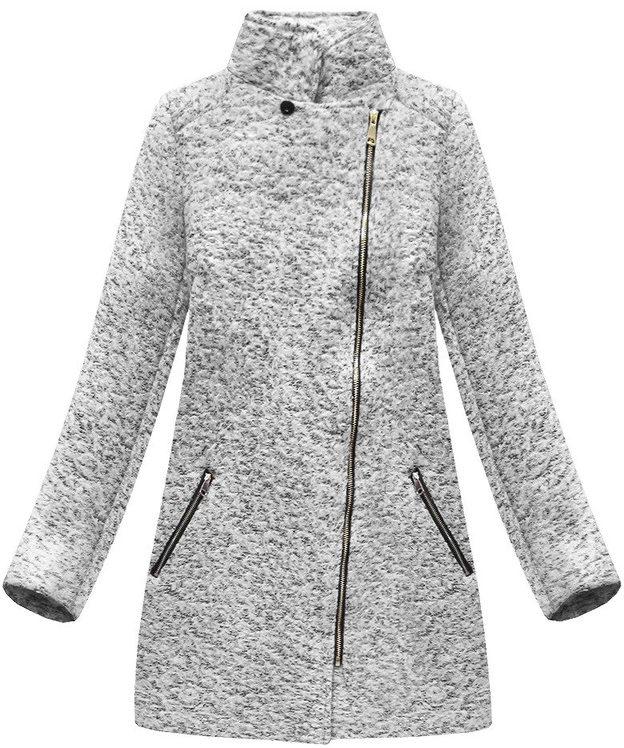 PŁASZCZ Z ASYMETRYCZNYM ZAMKIEM SZARY MELANŻ (174ART)