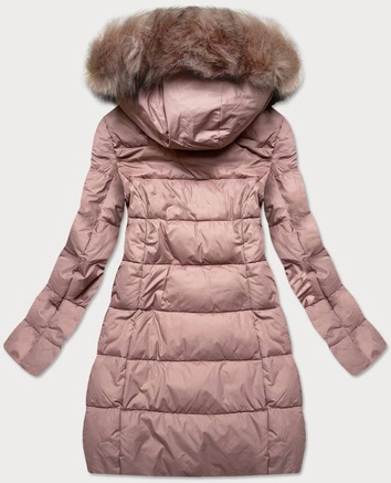 Długa zimowa kurtka damska antyczny róż (7702BIG)