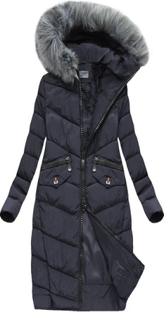 DŁUGA KURTKA ZIMOWA Z KAPTUREM GRANATOWA (R3580)