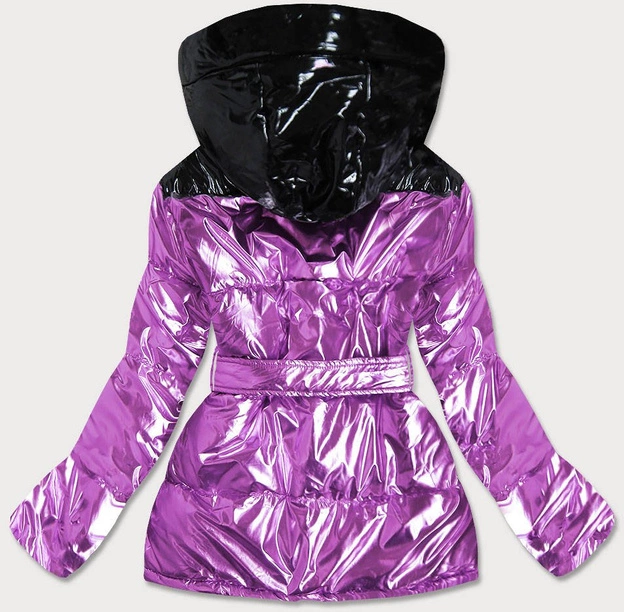 BŁYSZCZĄCA PIKOWANA KURTKA DAMSKA ZIMOWA FIOLETOWA (8359)