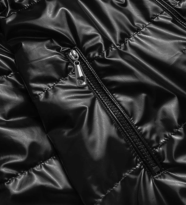 BŁYSZCZĄCA KURTKA DAMSKA OVERSIZE CZARNA (2021-06)