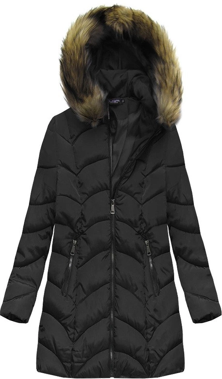 PIKOWANA KURTKA Z KAPTUREM CZARNA (X1801X)