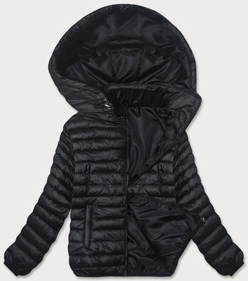 Pikowana kurtka damska z kapturem czarna (B0128-1)