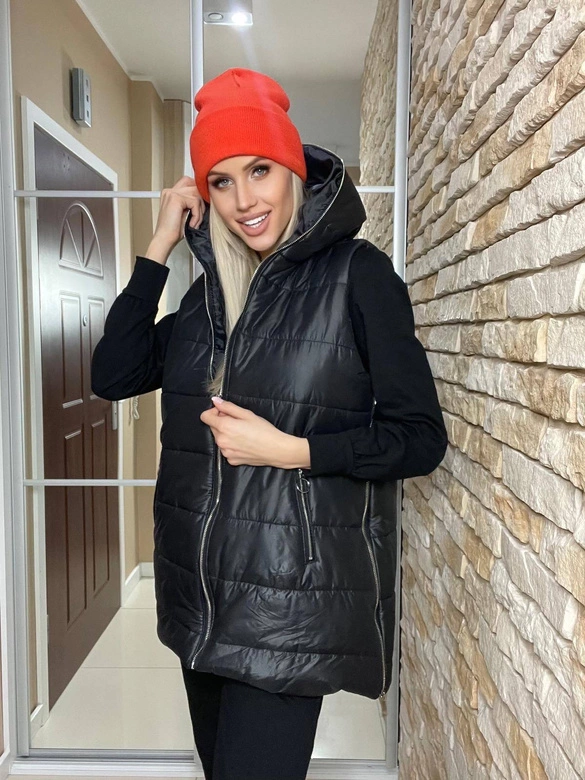 DŁUGI BEZRĘKAWNIK DAMSKI Z SUWAKAMI CZARNY (A9363)