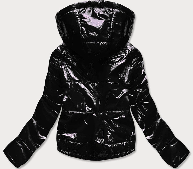 Błyszcząca pikowana kurtka damska z kapturem czarna (b9560)