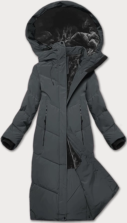 Długa zimowa kurtka damska na futerku LHD grafitowa (LHD-24571)