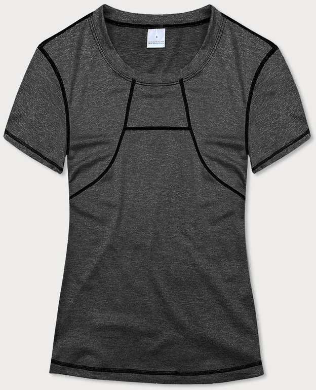 Sportowy t-shirt damski z ozdobnymi przeszyciami grafitowy (A-2166)