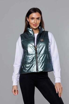 Krótka kamizelka ze stójką damska zielona (B8152-10)