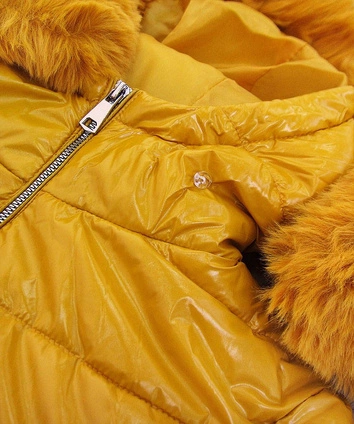ASYMETRYCZNA DAMSKA KURTKA ZIMOWA ŻÓŁTA (F7052)