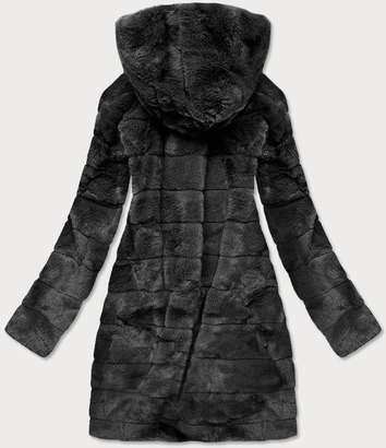 Kurtka damska futro z kapturem czarna (br9746-1)
