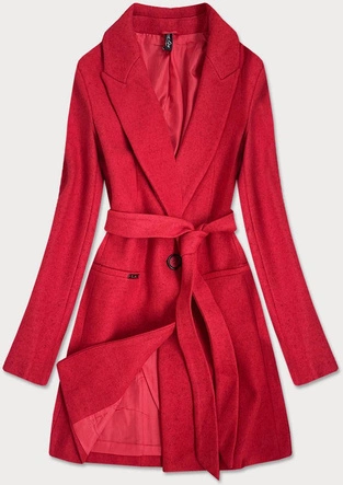 KLASYCZNY DAMSKI PŁASZCZ Z DOMIESZKĄ WEŁNY CZERWONY (2715)