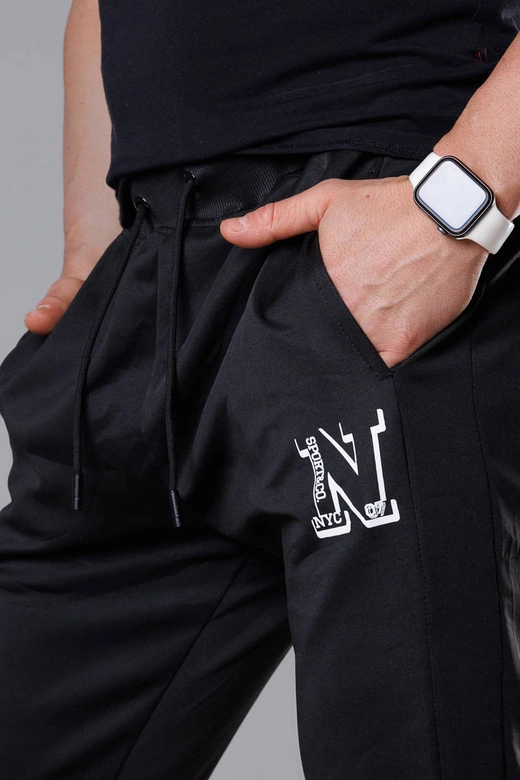 Spodnie dresowe z nadrukiem męskie czarne (8K178-3)