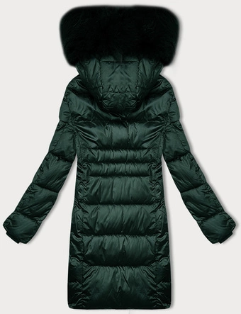 Zimowa pikowana kurtka plus size z kapturem S'west ciemny zielony (B8267-10)