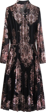 SZYFONOWA SUKIENKA MIDI CZARNO-BRĄZOWA (523ART)