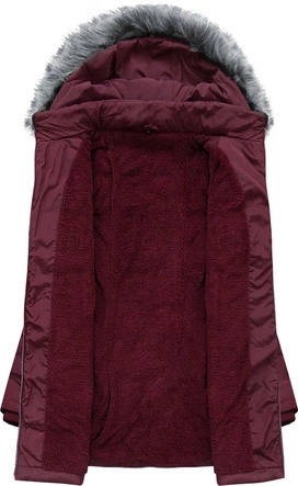 DŁUŻSZA PIKOWANA KURTKA Z KAPTUREM BURGUNDOWA (B2625-30)