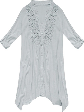 TRAPEZOWA KOSZULA Z GIPIURĄ SZARA (ART25)