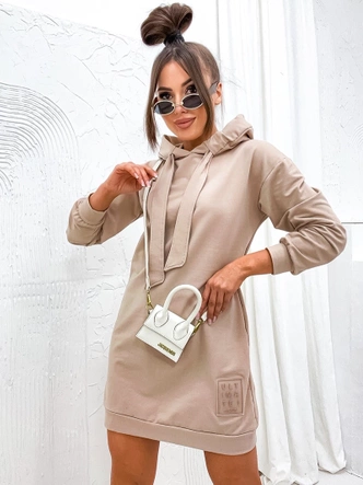 Dresowa sukienka z kapturem beżowa (725)