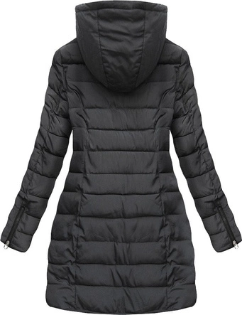PIKOWANA KURTKA Z KAPTUREM GRAFITOWO-CZARNA (M-13)