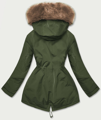 ZIMOWA KURTKA DAMSKA Z FUTRZANĄ PODSZEWKĄ KHAKI-BEŻ (W558BIG)
