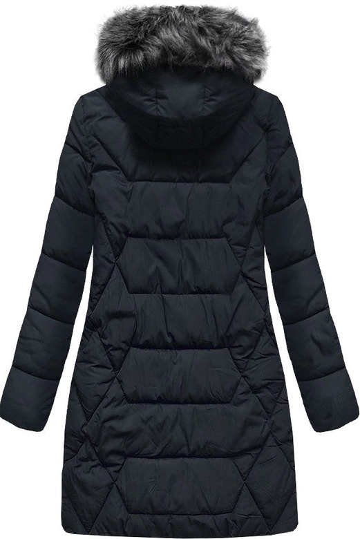 DŁUŻSZA ZIMOWA KURTKA DAMSKA Z KAPTUREM GRANATOWA (B9902)