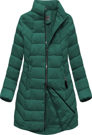 DŁUŻSZA ZIMOWA KURTKA DAMSKA Z KAPTUREM CIEMNOZIELONA (B2646)