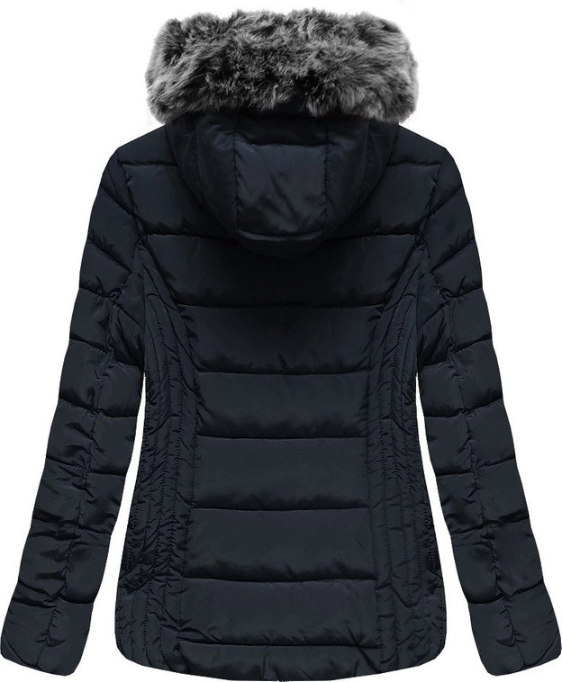 KRÓTKA PIKOWANA ZIMOWA KURTKA DAMSKA Z KAPTUREM GRANATOWA (R2618)