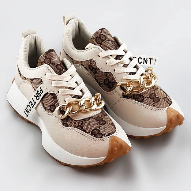 Buty sportowe z łańcuchem beżowe (n-205)