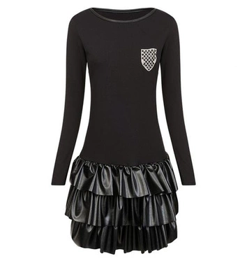 MINI SUKIENKA Z FALBANAMI CZARNA (0985)